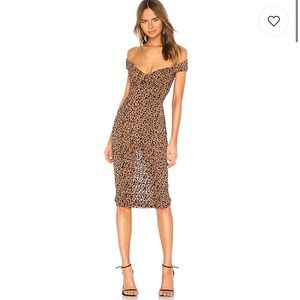 Tabitha Midi Dress in Tan Leopard